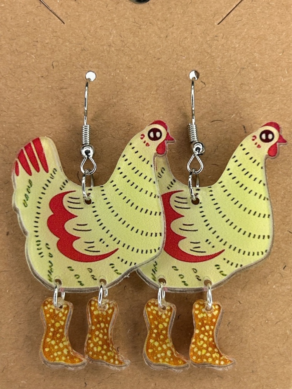 Yellow Chicken With Dangling Legs Earrings 2D Acrylic Cartoon
